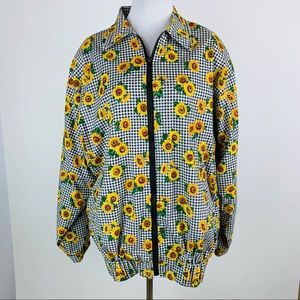 Vintage Infinity Chic Gingham Sunflower Oversized Jacket One Size